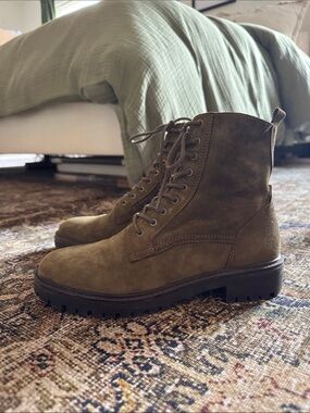 Lucky Brand Olive Suede Combat Boots